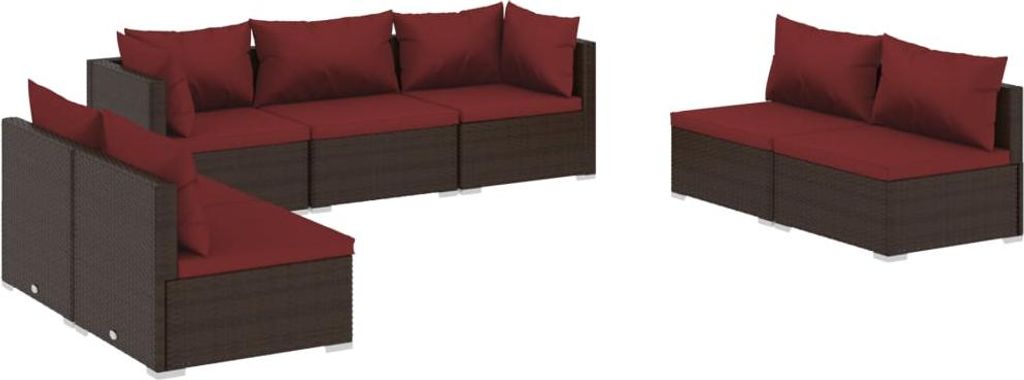 vidaXL 7-tlg. Garten-Lounge-Set mit Kissen Poly Rattan Braun