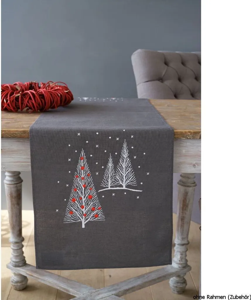 Chemin de table imprimé Arbres de Noël image brodée 32x110 cm