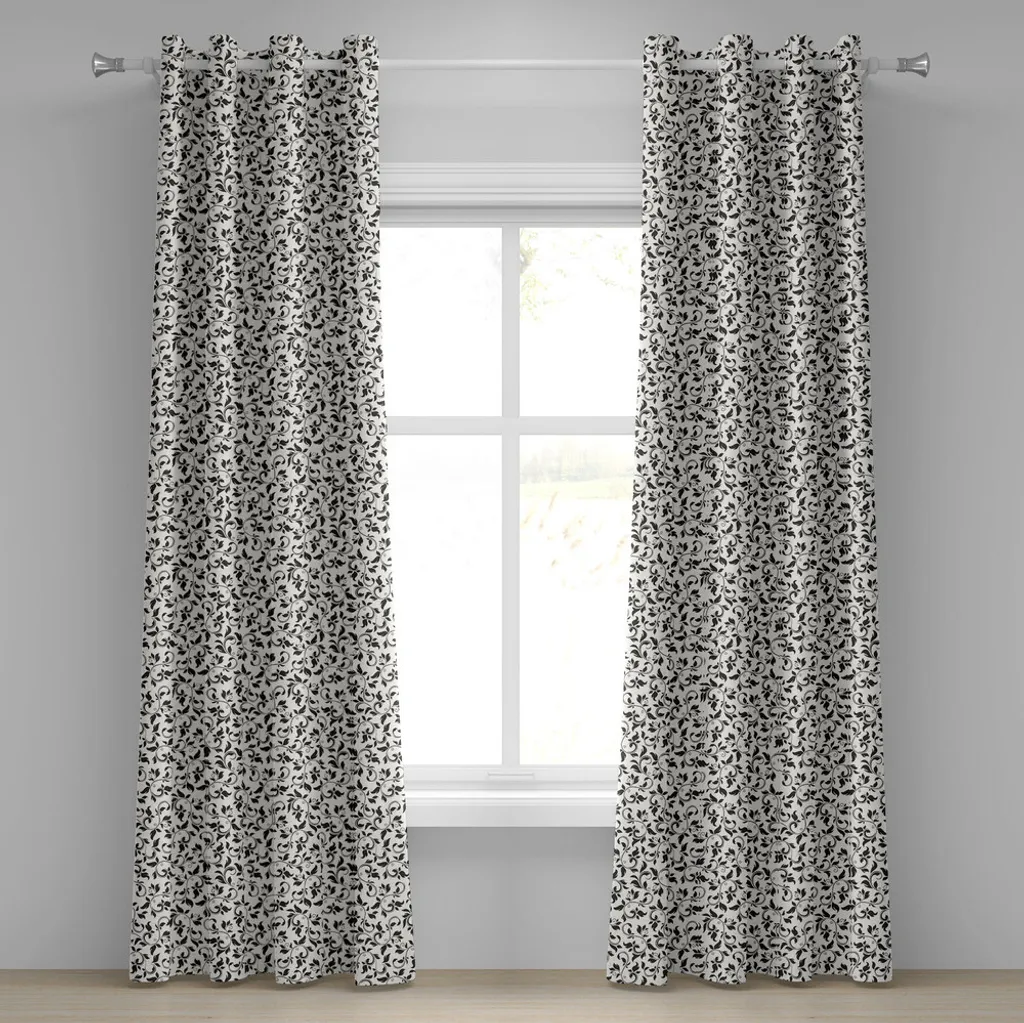 Rideaux décoratifs à 2 panneaux motif floral noir et crème 280x175