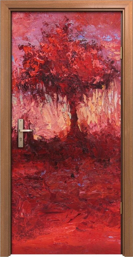 Türposter 90x200 cm Türaufkleber Türtapete Türfolie Klebefolie Fantasie Landschaft mit Einzelbaum Rot