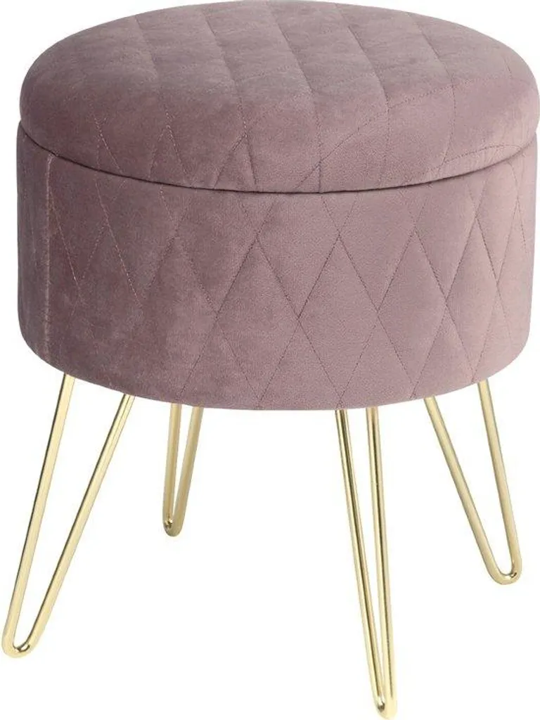 Pouf de rangement en velours rose avec couvercle supportant 150 kg