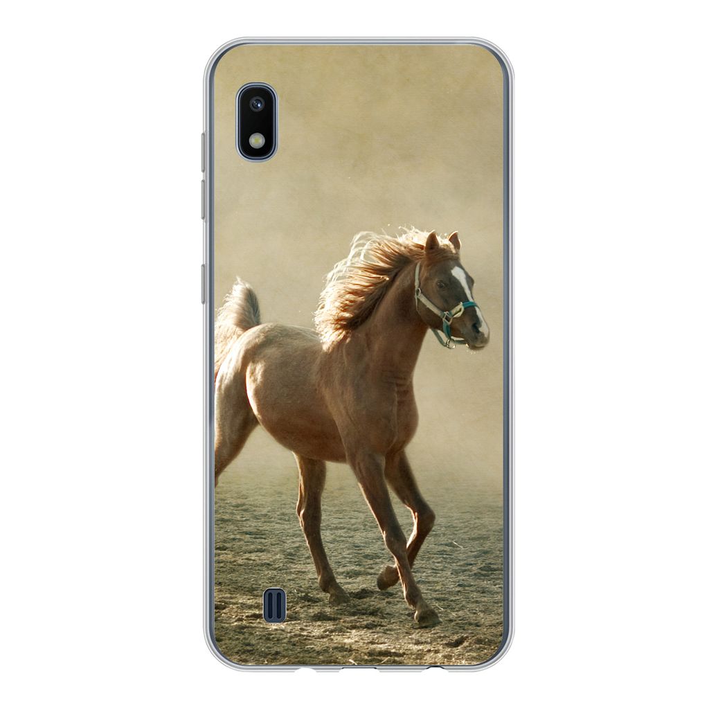 MuchoWow Handyhülle Schutzhülle Hülle für Samsung Galaxy A10 Pferd - Sand - Nebel Silikon Softcase Handy Hülle - Schutzhülle