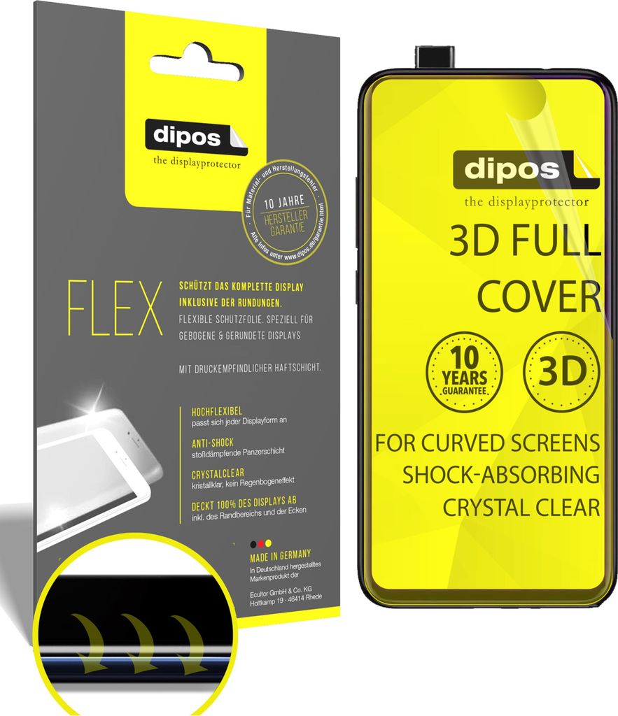 3x Schutzfolie für Xiaomi Mi 9T Folie, 100% Displayabdeckung, dipos Flex