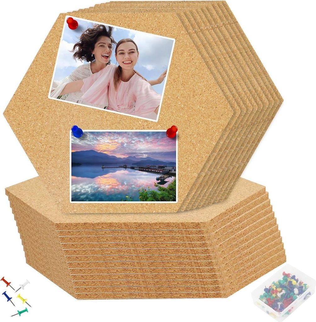 Sechseckige Korkplatten - DIY Pinnwand - 24 Stück