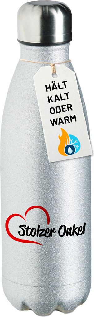 Huuraa Trinkflasche Stolzer Onkel Herz 500ml Silver Edelstahl Wasserflasche Trinkflasche Geschenkidee