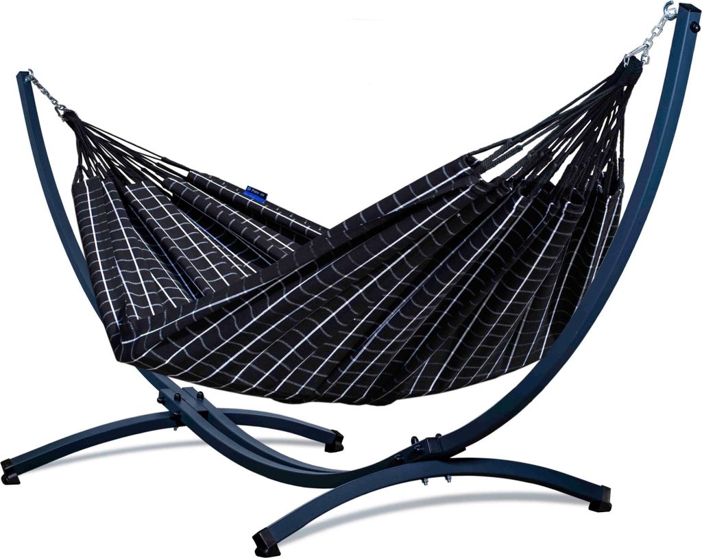 Potenza Outdoor Catargo Hängematte mit Gestell für 2 Personen I Baumwolle Doppelhängematte XXL 220x160, 220kg I Hängemattengestell 220kg, wette...
