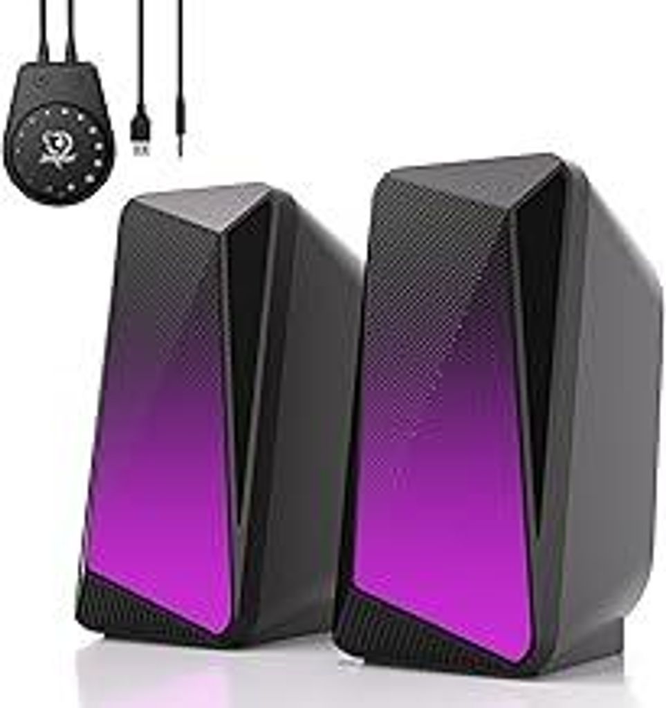 SOULION C30 PC Lautsprecher Bluetooth für Monitor, Laptop, Spiele, Desktop Computer Stereo-2.0 Boxen mit LED, 3,5 mm Aux-Eingang, USB-Stromversorg...