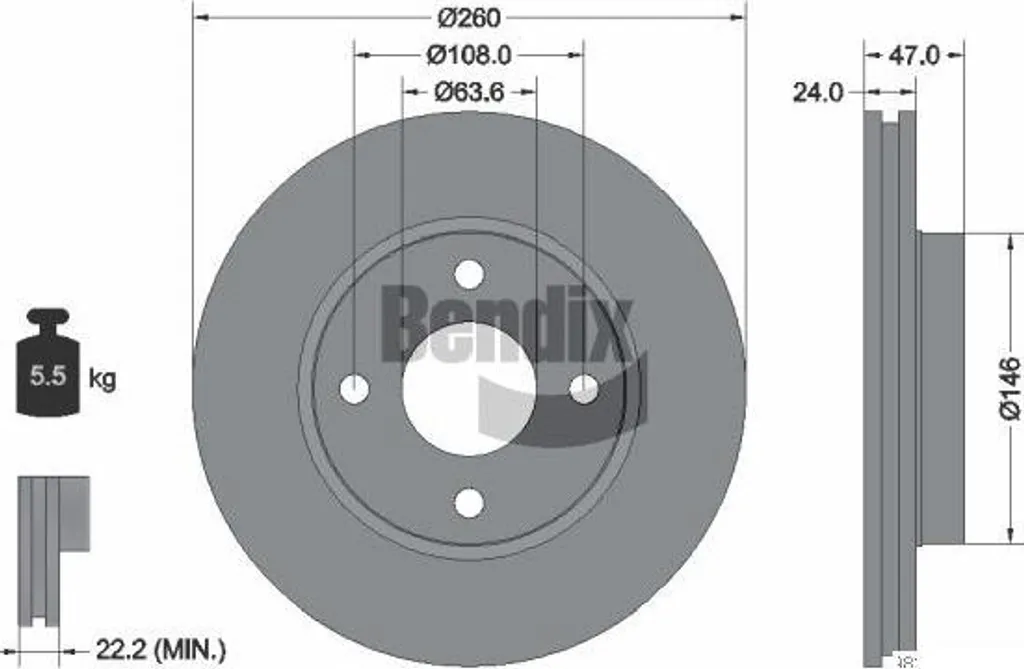 Disque de frein BENDIX BDS1782 pour Ford Cougar et Mondeo Berline