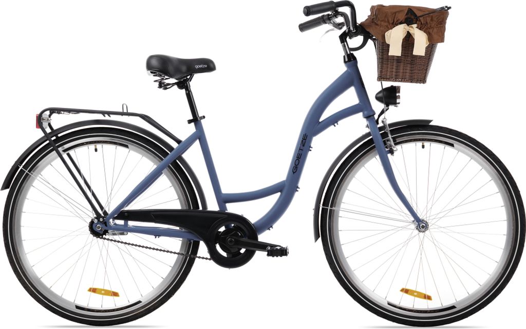 Goetze Style 28 Zoll City Bike, 18 Zoll Tiefeinsteigerrahmen, 1-Gang, V-Bremse & Rücktritt, LED-Beleuchtung, Komfortsattel, Rattankorb