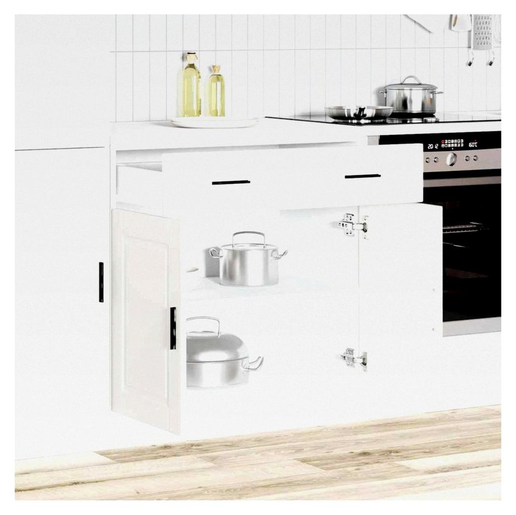 Küchenunterschrank Porto Weiß aus Holzwerkstoff, Spülenunterschrank, Küchenschrank, Lagerschrank, Unterschrank für die Küche