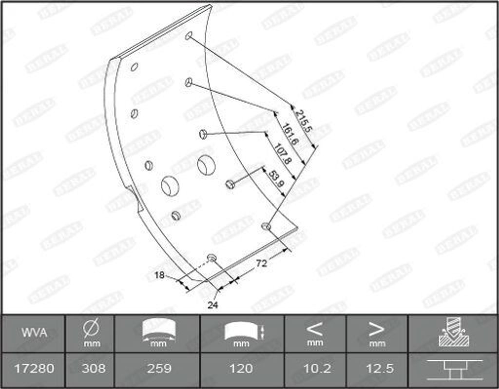 BERAL Bremsbelagsatz Trommelbremse KBL17280.3-1561 passend für MERCEDES-BENZ LK/LN2 13,5mm 120mm 2,622kg
