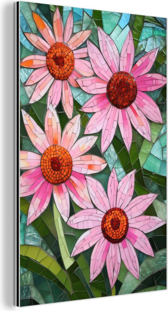 MuchoWow Wanddekoration Metall Metallbild Wandkunst 20x30 cm Blumen - Rosa - Glasmosaik MuchoWow Aluminium Gemälde - Alu Dibond Bild