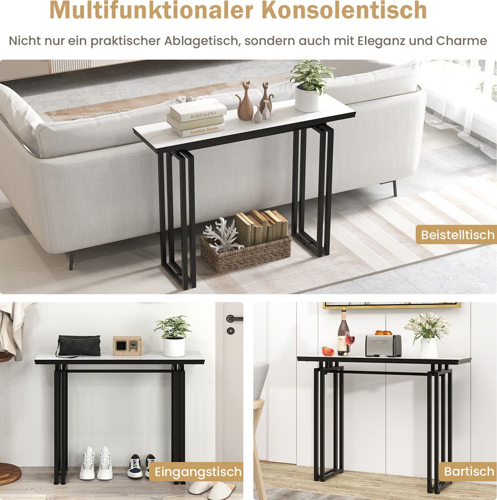 COSTWAY Konsolentisch Mamor Optik, Beistelltisch schmal mit