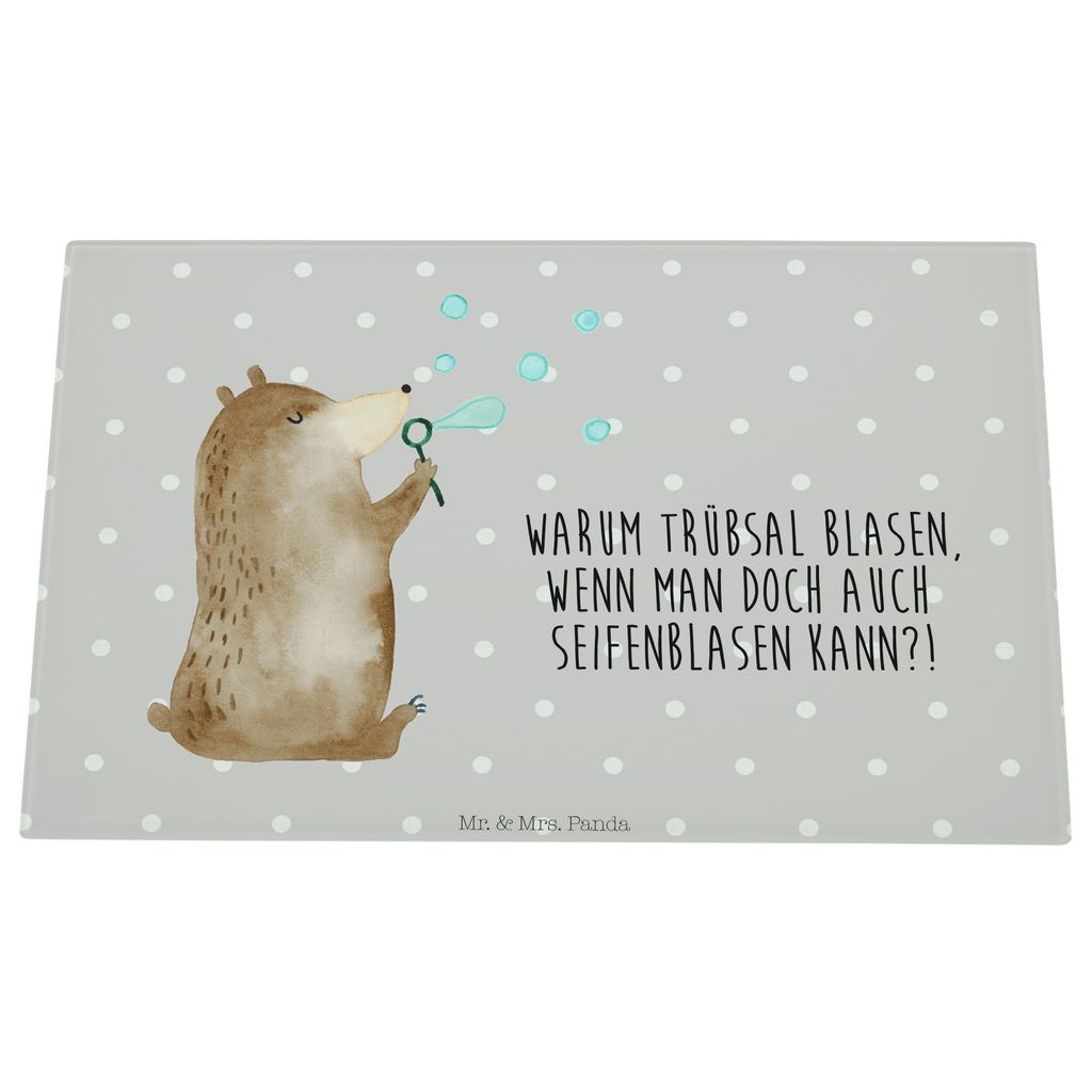Mr. & Mrs. Panda Hackbrett Bär Seifenblasen - Grau Pastell - Geschenk, Teddy, Schneidplatte, Glasschneidebrett, Lustig Sein Glücklich Traurig Hap...