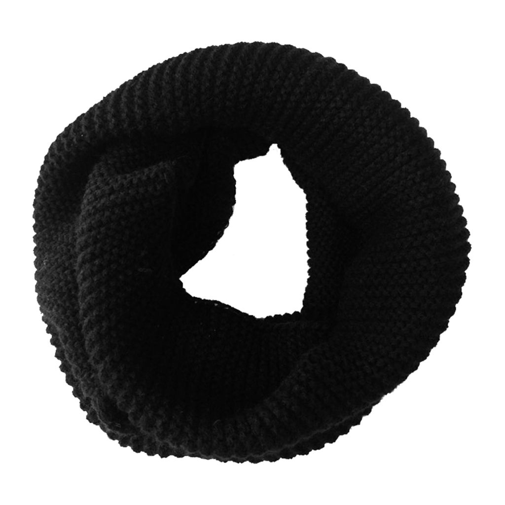 Mode Frauen Winter Einfarbig Warm Kreis Infinity Stricken Wasserfallausschnitt Schal-Schwarz