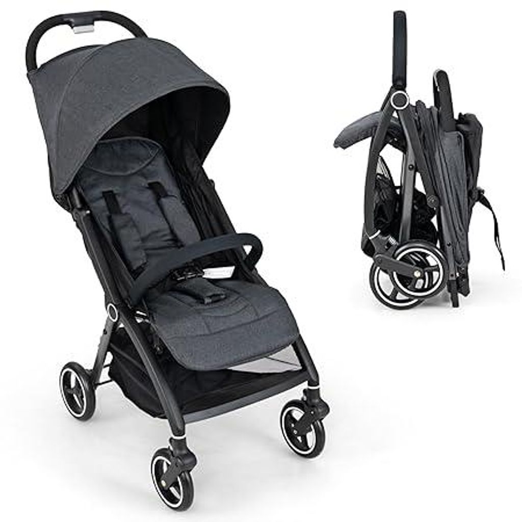 GOPLUS Kinderwagen klappbar, Buggys mit verstellbarer Rückenlehne, 3-fach Verdeck & 5-Punkt-Gurt, Kinderbuggy mit EVA-Rädern von 0–36 Monaten (...