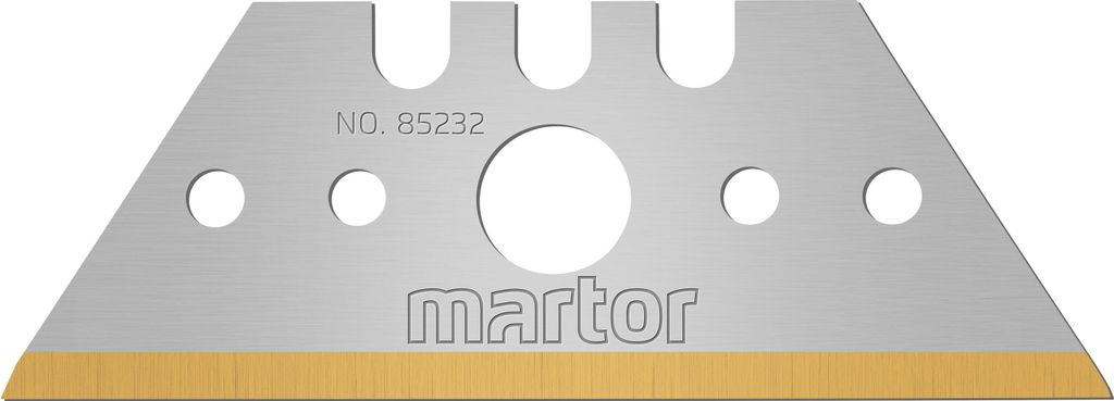 MARTOR 10 x TRAPEZKLINGE, Ersatzklingen Cuttermesser, Sicherheitsmesser, 19 mm, Scharf, Im Spender, TIN-beschichtet, 2-fach Nutzbar, NR. 85232