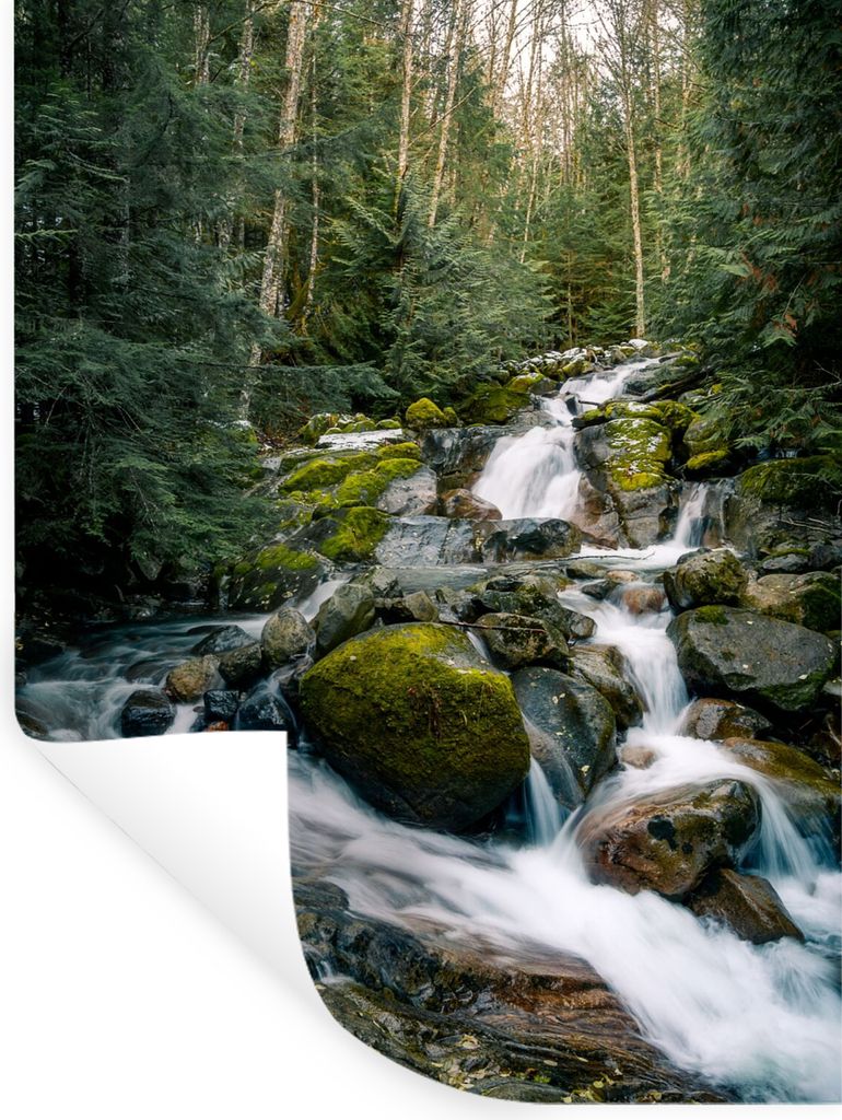 MuchoWow Wandtattoo Wandsticker Wandaufkleber Natur - Wasserfall - Bäume - Herbst 60x80 cm Selbstklebend und Repositionierbar - Repositionierbar...