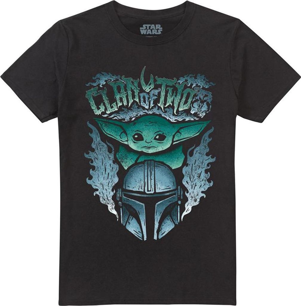 Star Wars: The Mandalorian - "Clan Of Two" T-Shirt für Herren/Damen Uni, Metall TV30209 (S) (Schwarz)
