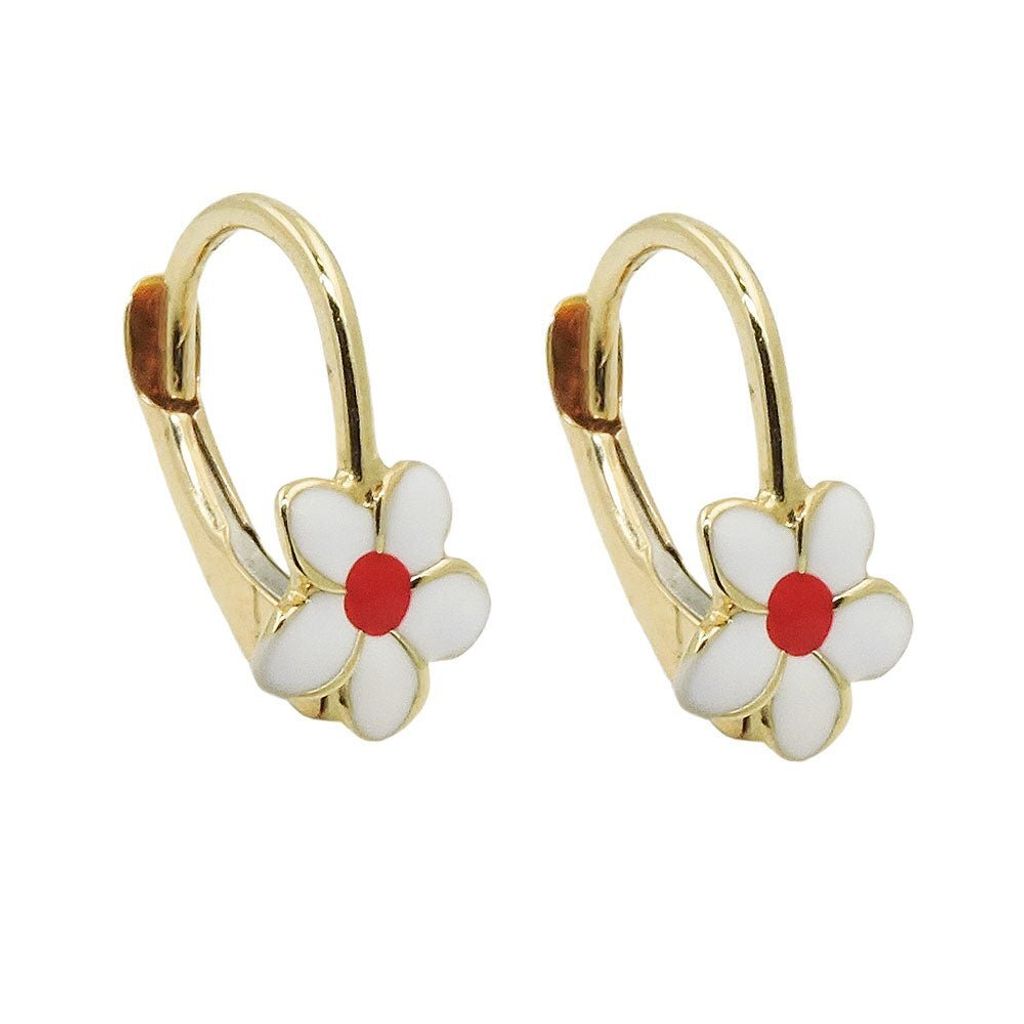 Ohrbrisur Ohrringe 13x7mm Blume weiß-rot emailliert 9Kt GOLD silber 13x7mm