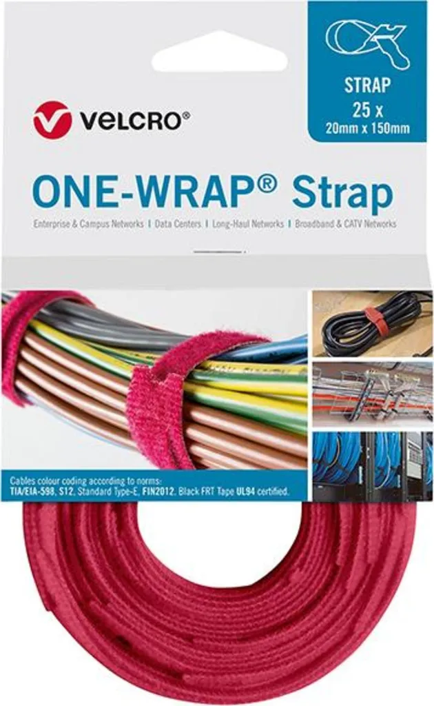 Serre-câbles VELCRO® One Wrap® 20x330mm Rouge - 25 Sangles Réutilisables - 9