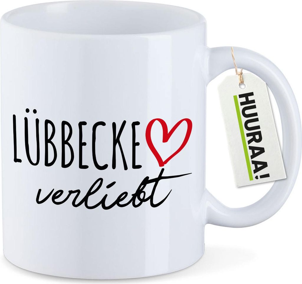 Huuraa Kaffeetasse Lübbecke verliebt 330ml Weiß Keramik Kaffeebecher Geschenkidee