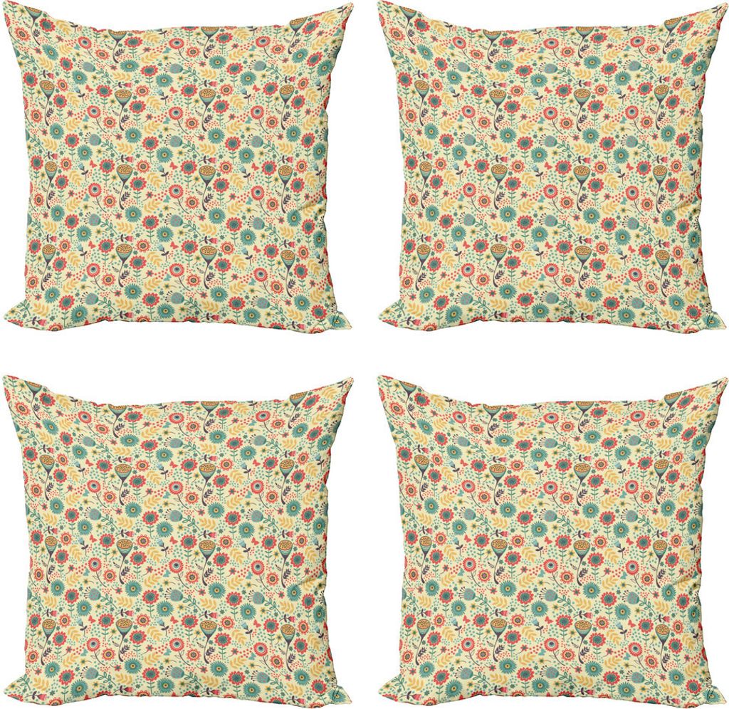ABAKUHAUS Blumen Kissenbezug Set (4 Stück), Blumen-Blumenstrauß Botanik, Moderner Doppelseitiger Digitaldruck, 60 cm x 60 cm, Mehrfarbig
