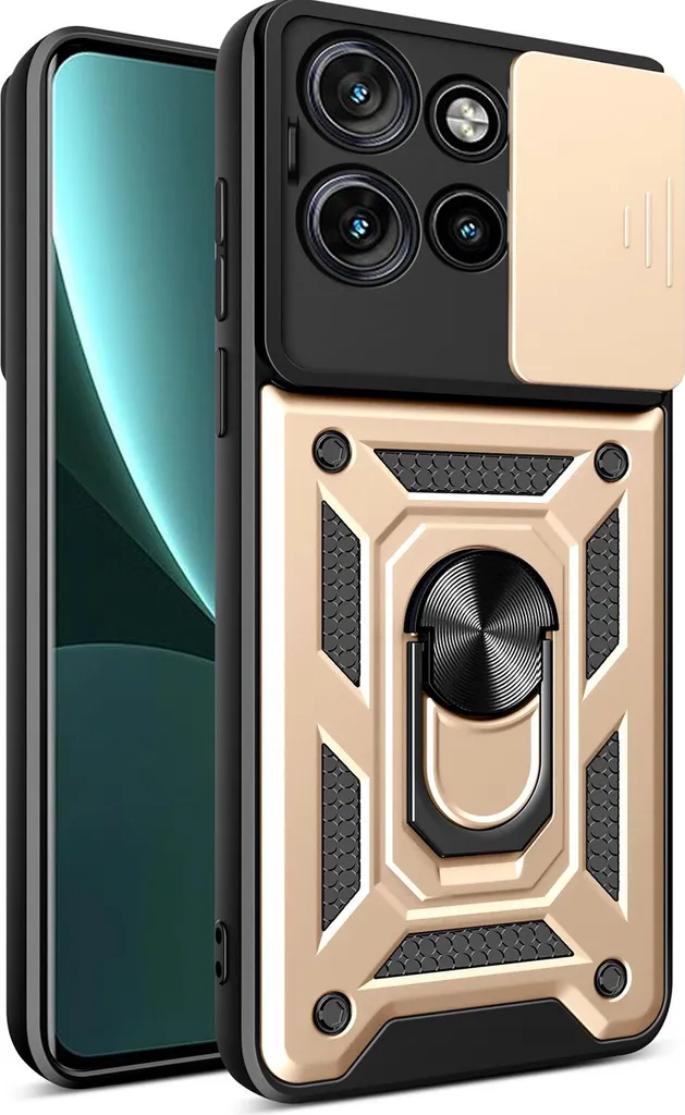 Custodia Sicura Motorola Edge 50 Neo: Cover Oro con Anello Anti-Caduta
