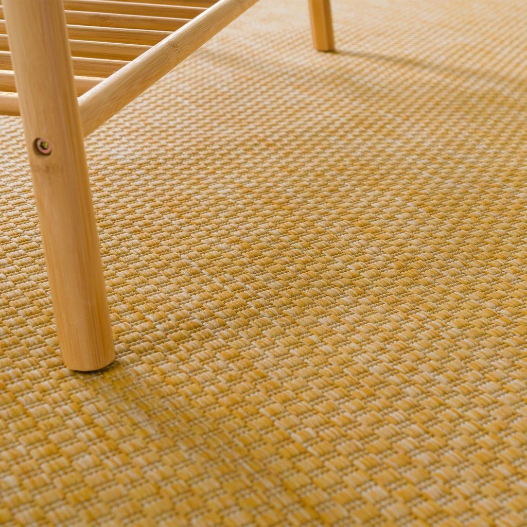 Teppich Kurzflor Unifarben Wohnzimmer schmutzabweisend Gelb Läufer 60x100 | 100% Polypropylen, Rücken aus Polypropylen | pflegeleicht