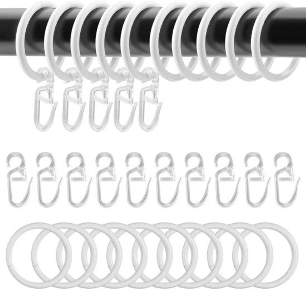 Lot d'anneaux de rideau blancs de 30 mm avec attaches pour tringle ronde