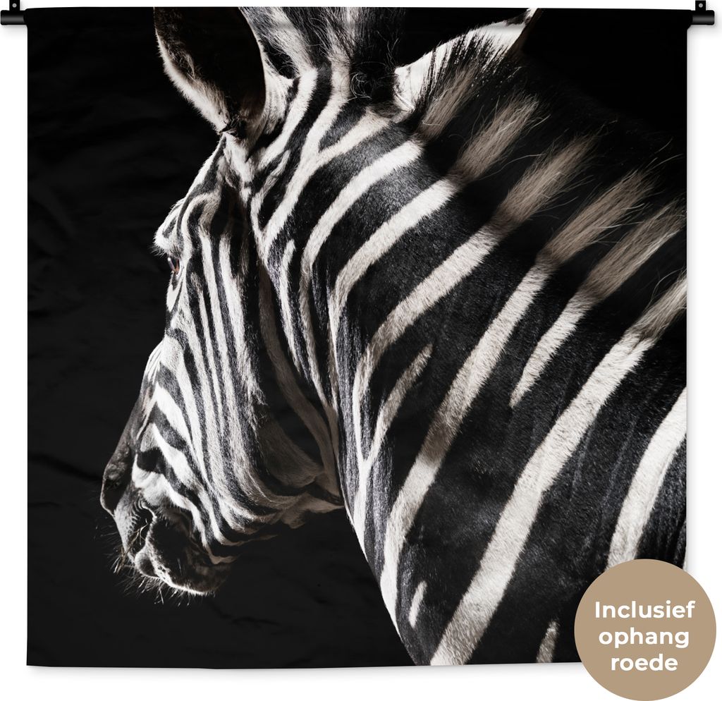 MuchoWow Wandteppich Wandbehang Zebra - Tier - Schwarz - Porträt 90x90 cm Tapisserie Dekoration Wandtuch - Wandaufhänger