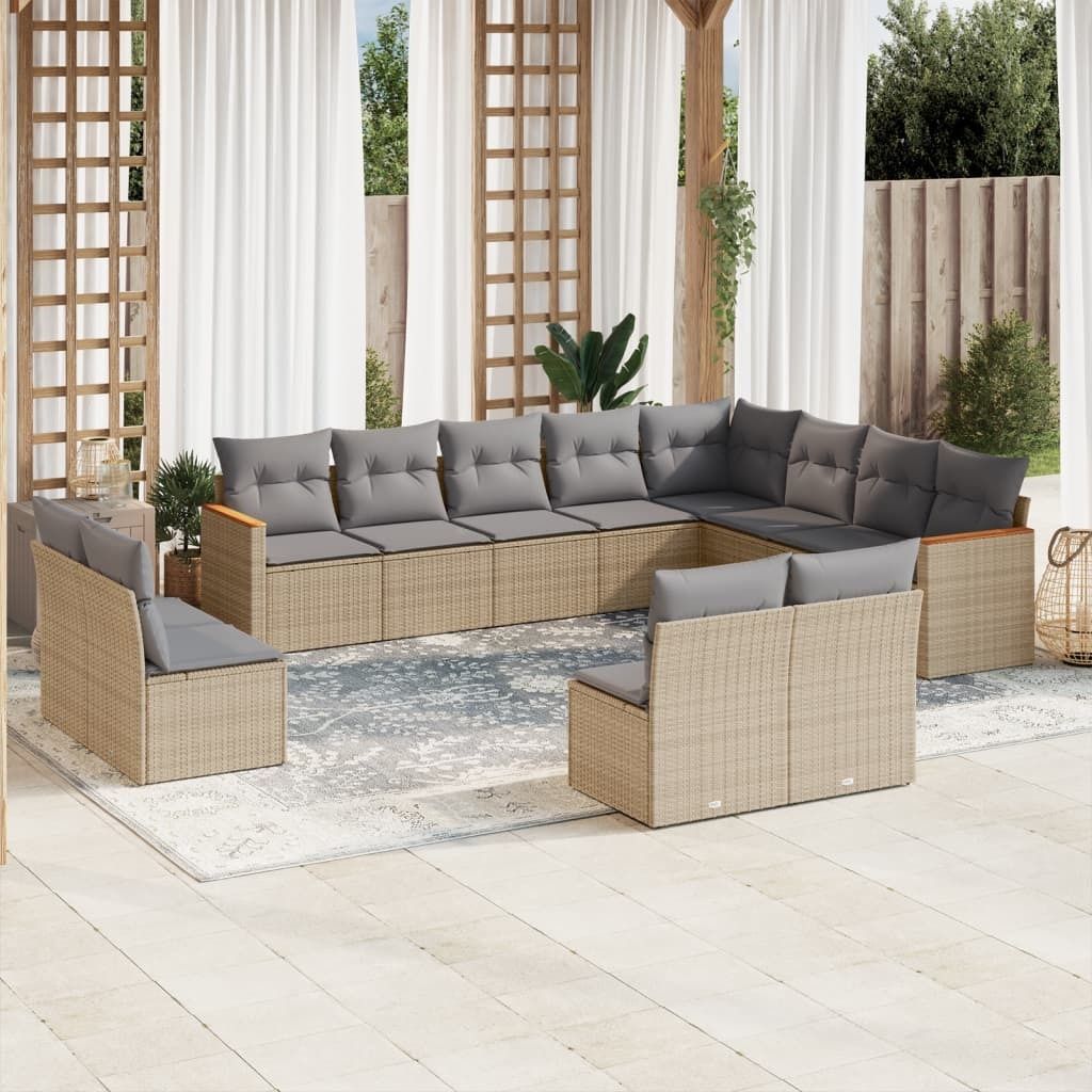 Maison Exclusive - 12-tlg. Garten-Sofagarnitur mit Kissen Beige Poly Rattan