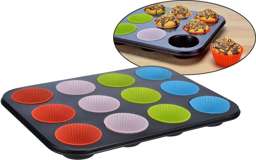 Für 12 Muffin Backform mit Silikonförmchen Produktbild 
