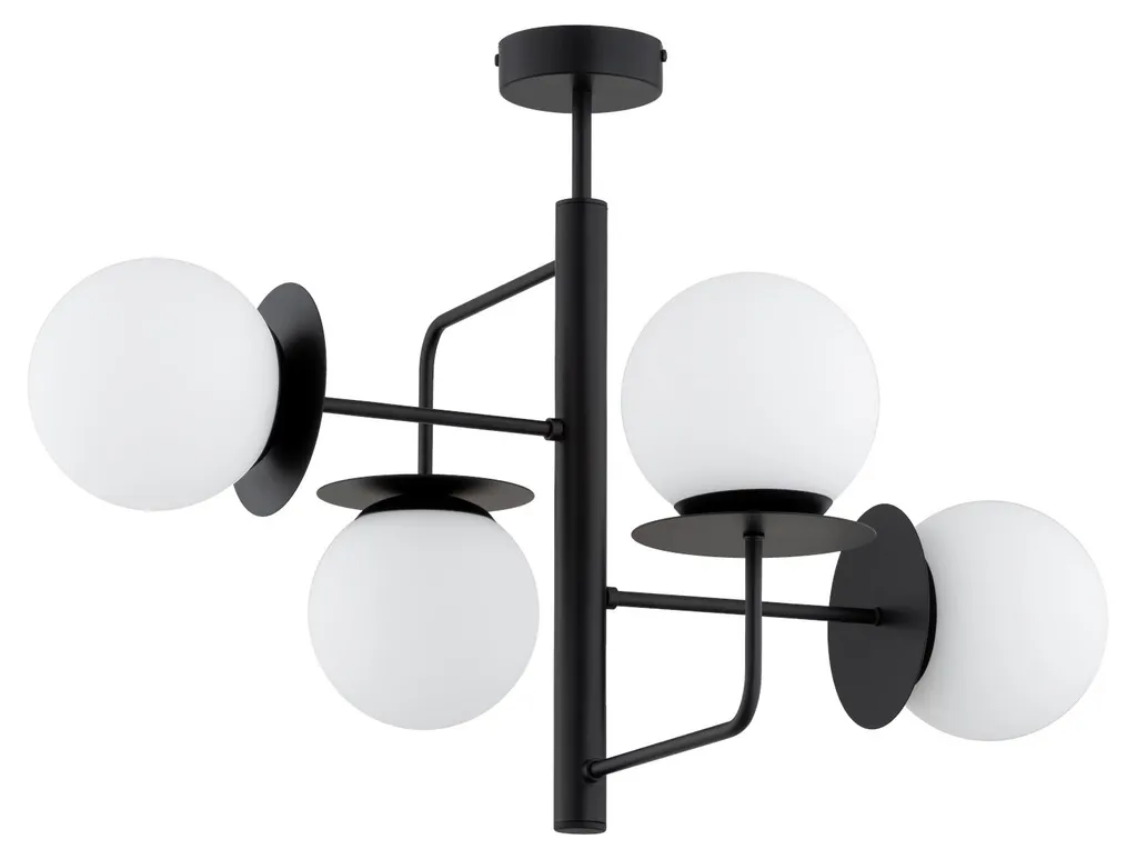 Suspension 4 globes blancs et métal noir LAMUR Alfa luminaire 60 cm