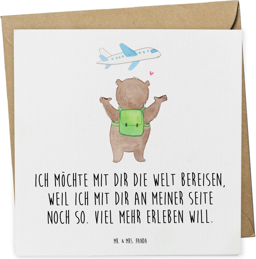 Mr. & Mrs. Panda Glückwunschkarte Bär Flugzeug - Weiß - Geschenk, doppelkarte, faltkarte, Klappkarte, Liebesbeweis, für Freundin, Frauen, Partn...