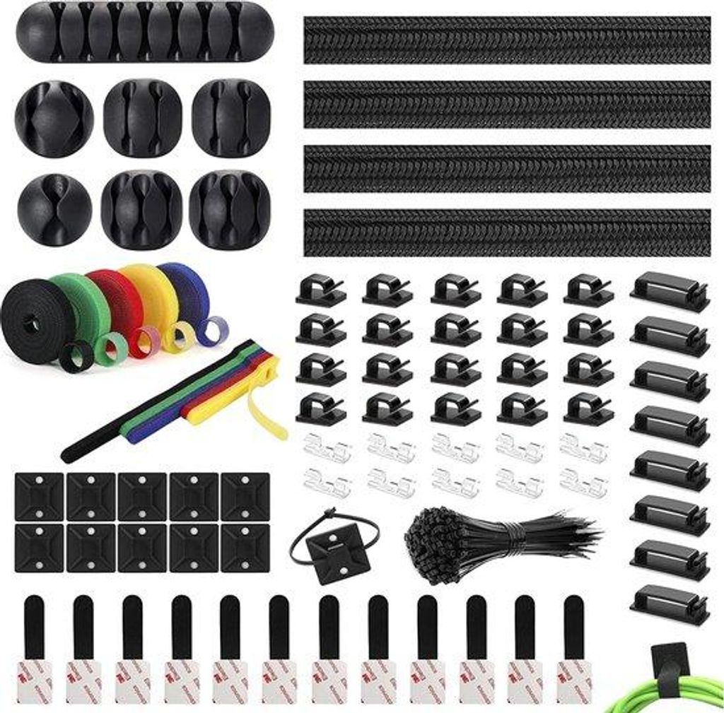 Elektrik-Kabel-Organisator-Set mit 4 geteilten Kabelhaltern, 45 Selbstklebenden Kabelhalterhaken, 5 Rollen und 30 Selbstklebenden Bändern für 100...