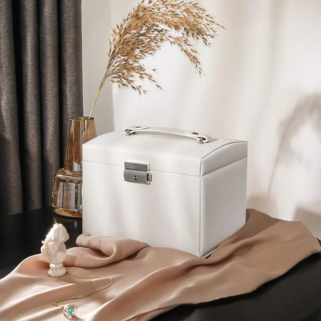 Coffret à bijoux verrouillable blanc - Boîte de rangement sécurisée