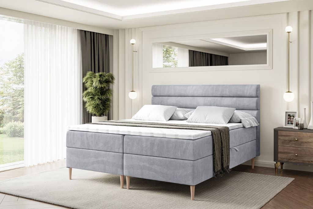 ALTDECOR Boxspringbett mit Holz Füßen, Matratze und Lattenrost, Boxbett, Topper, Polsterbett mit Bettkasten, Bett mit Stauraum H3-Matratze, Doppe...