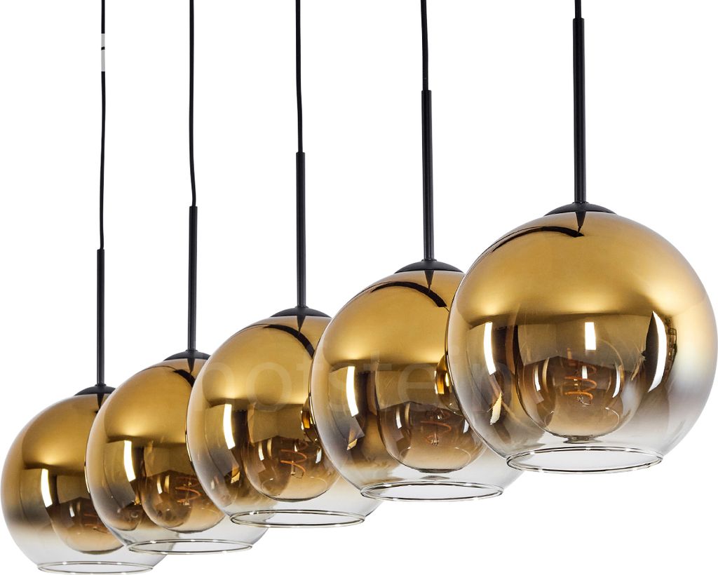 Cesaro »Cesaro« Hängelampe aus Metall/Glas in Schwarz/Goldfarben/Klar