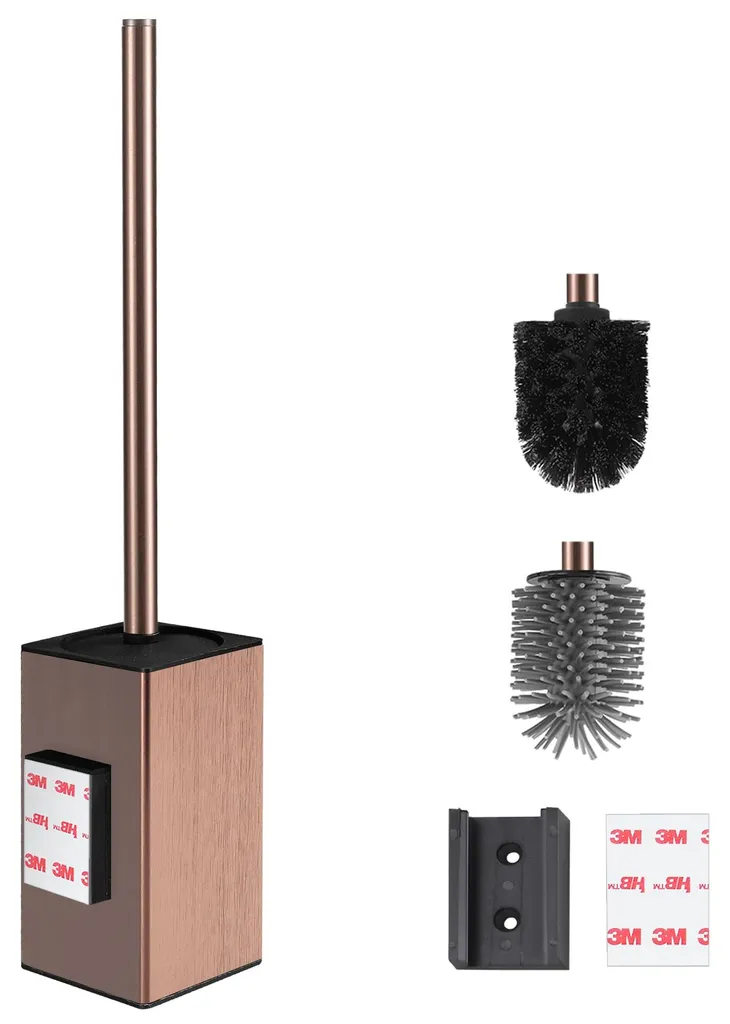 Brosse de WC suspendue moderne or rose avec support mural sans trous