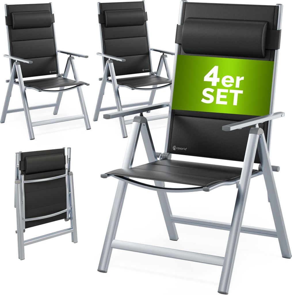CASARIA Gartenstühle 4er Set Klappbar Gepolstert Alu 8- Fach Verstellbar 120 kg Belastbarkeit Wetterfest Outdoor Balkon Camping Hochlehner Klapp...