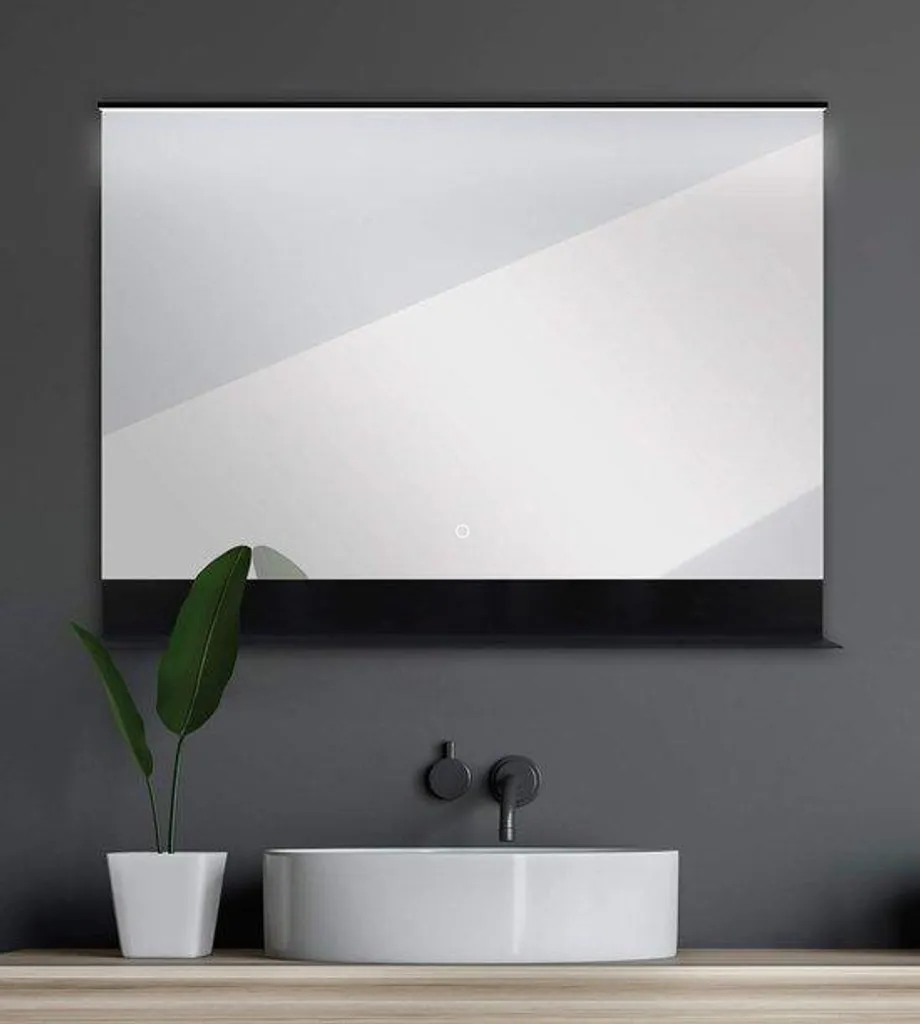 Miroir de salle de bains 80 x 60 cm noir pour rénovation et décoration