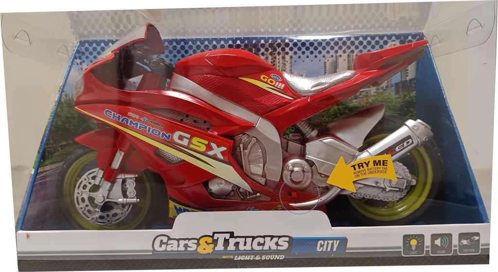 Toi-Toys 29210Z CARS_TRUCKS Rennmotorad 30 cm Friktion Licht & Ton Spielzeug Motorrad rot
