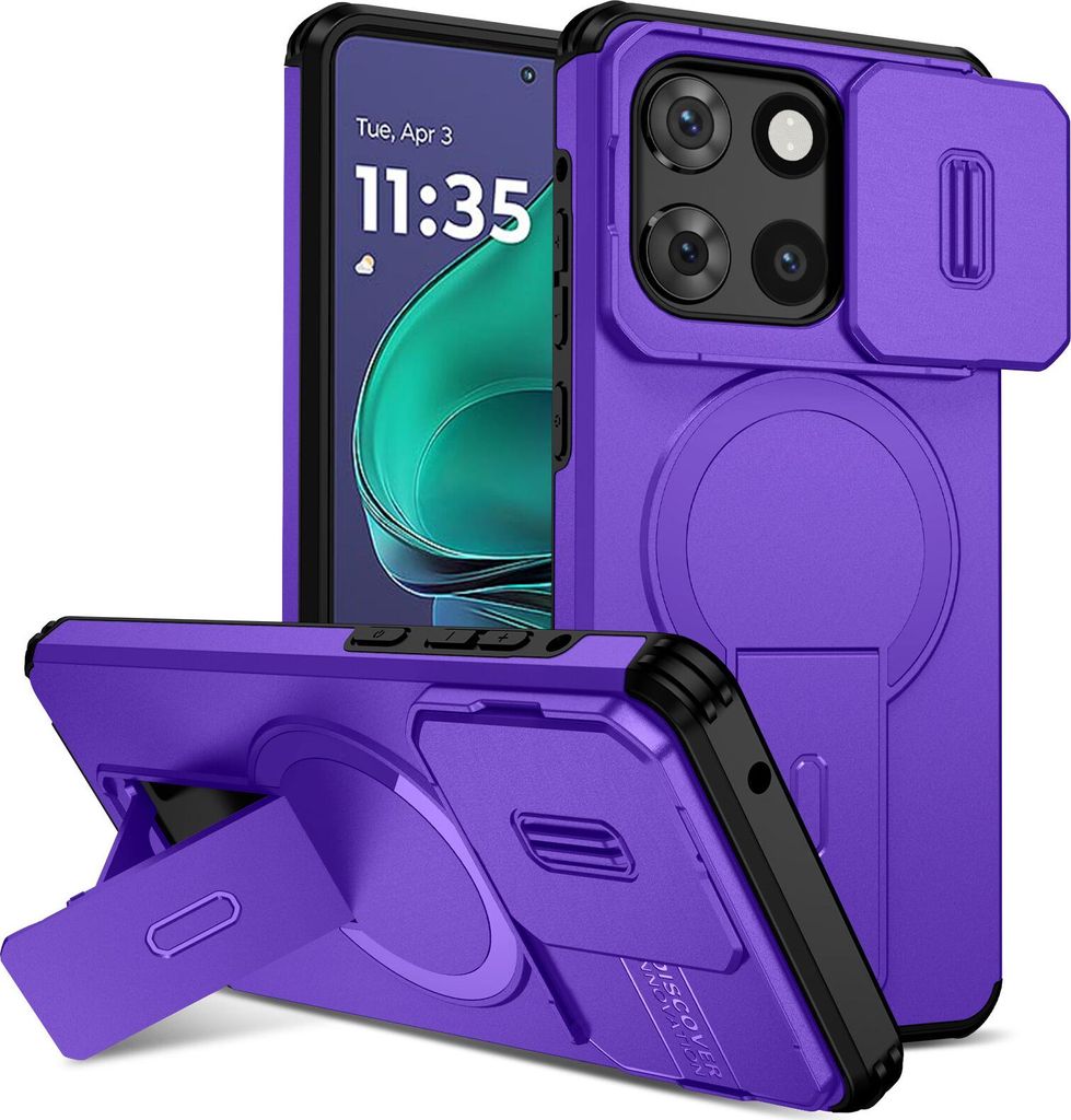Magnetisch Hülle für Motorola Moto G Stylus 2025, Dual Layer Stoßfest Handyhülle mit Dia Kameraschutz, Verstellbarem Ständer Lila