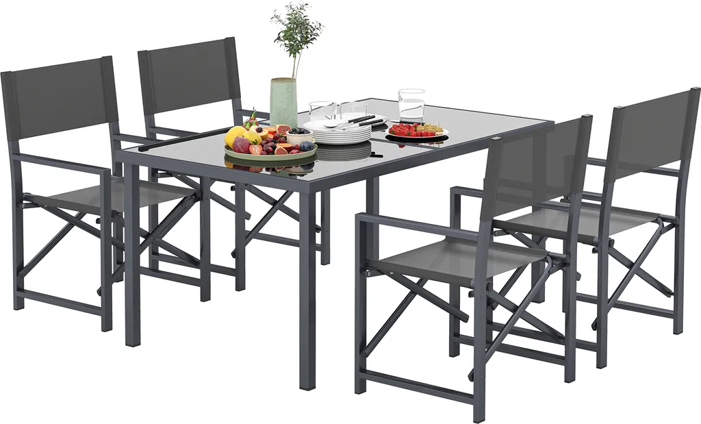 Mobilier de Salle à Manger Extérieur avec Table et 4 Fauteuils Pliants