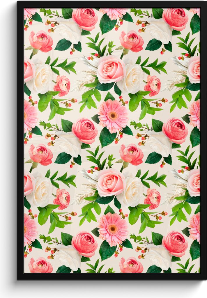 MuchoWow MuchoWow Gerahmtes Poster Blumen - Rosen - Rosa 60x90 cm - Poster mit zchwarzem Bilderrahmen - Kunst