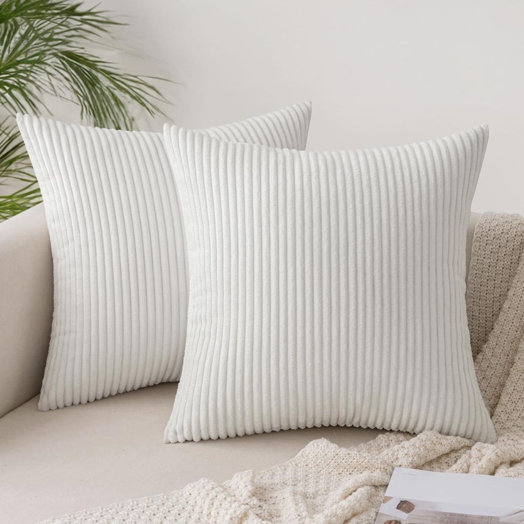 Set mit 2 Cord-Kissenbezügen, reinweiß, 45 x 45 cm, für Sofakissen, dekorative Kissenbezüge, weiche Kissen für Sofa, Schlafzimmer, Wohnzimmer,...