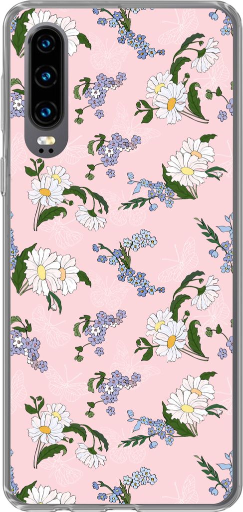 MuchoWow Handyhülle Schutzhülle Hülle für Telefoonhoesje Huawei P30 Muster - Vergissmeinnicht - Blumen - Mädchen - Kinder - Kinder Silikon S...