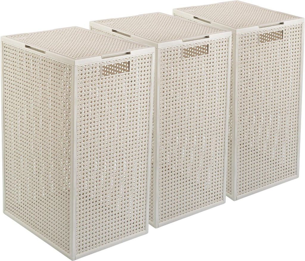 Curver Kaya Wäschekorb mit Deckel – 3er-Set – je 60 Liter – 38×29×58,5 cm – Weiß – Kunststoff – mit Belüftung