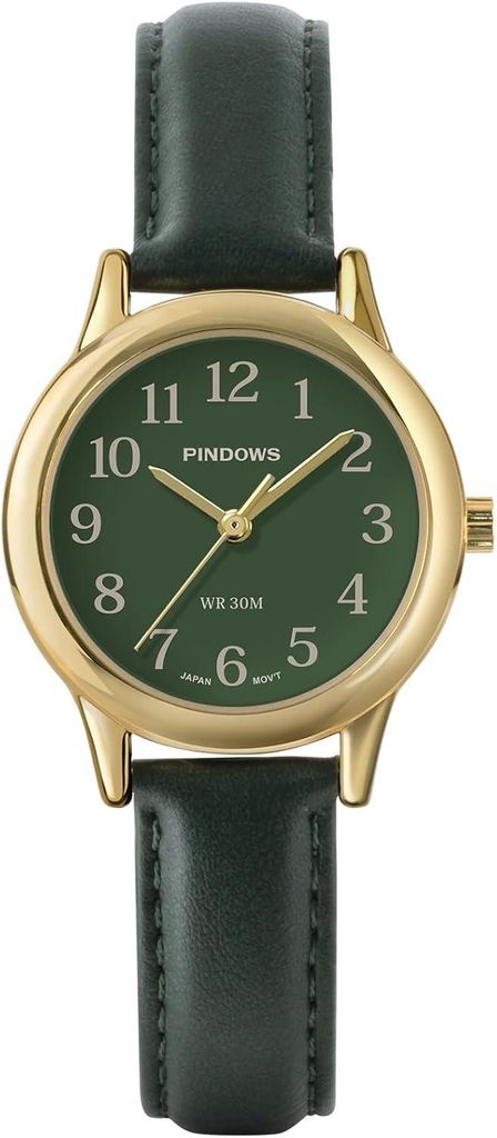 Watch Minimalistische Uhren für Damen, Goldton-Gehäuse mit schwarzem Lederarmband, Modisch, Elegante Quarz-Analoguhr für den täglichen Gebrauch